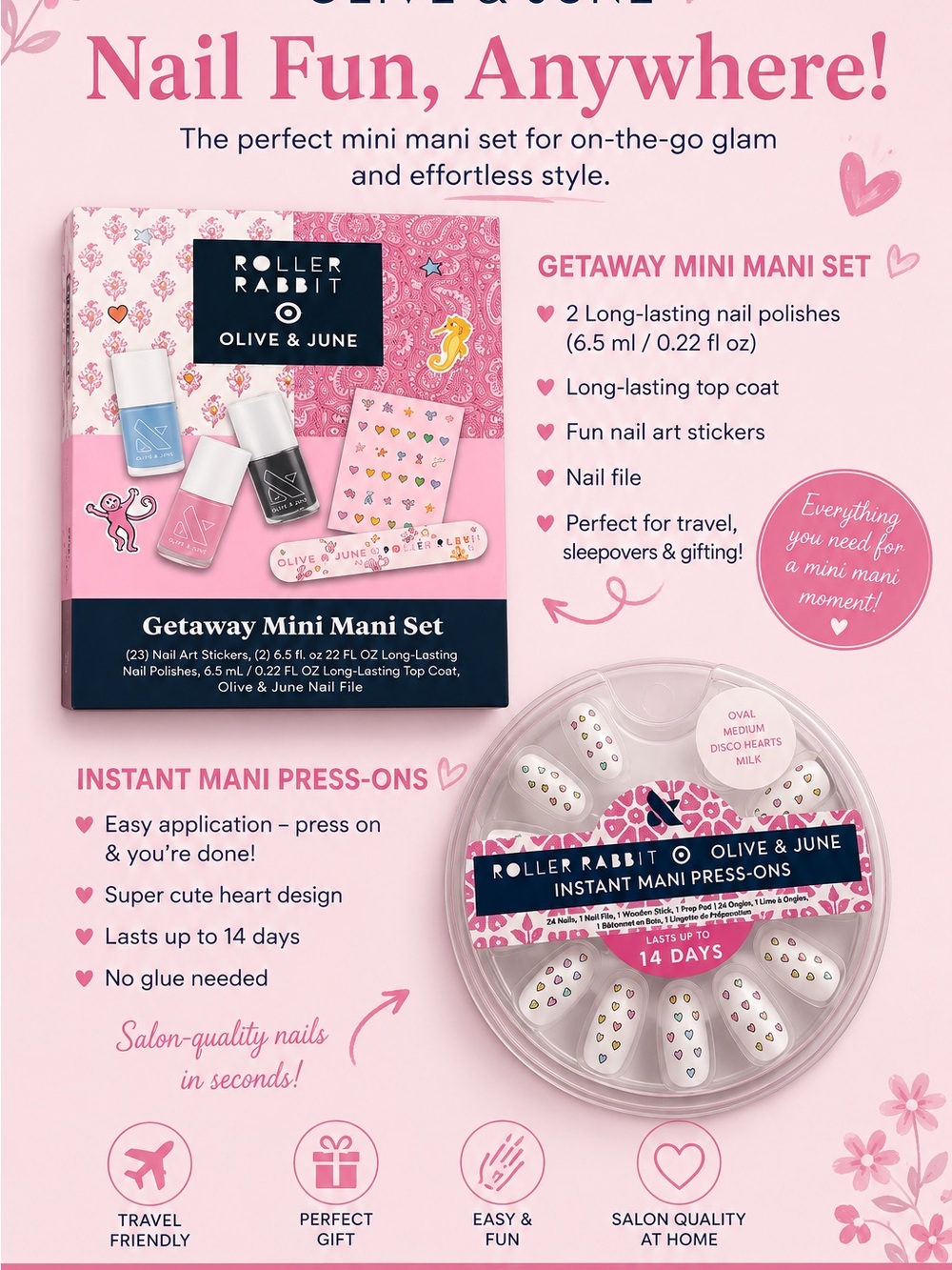 Roller Rabbit x Olive & June Getaway Mini Mani Set - Pink